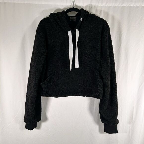 Gymshark Hoodie Women's Large Black Fleeve Cropped Drawstring Pullover - Picture 1 of 11